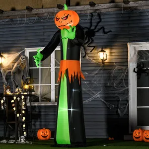 HOMCOM 2.7m Inflatable Halloween Pumpkin with Build-in LED - Orange, Green, black