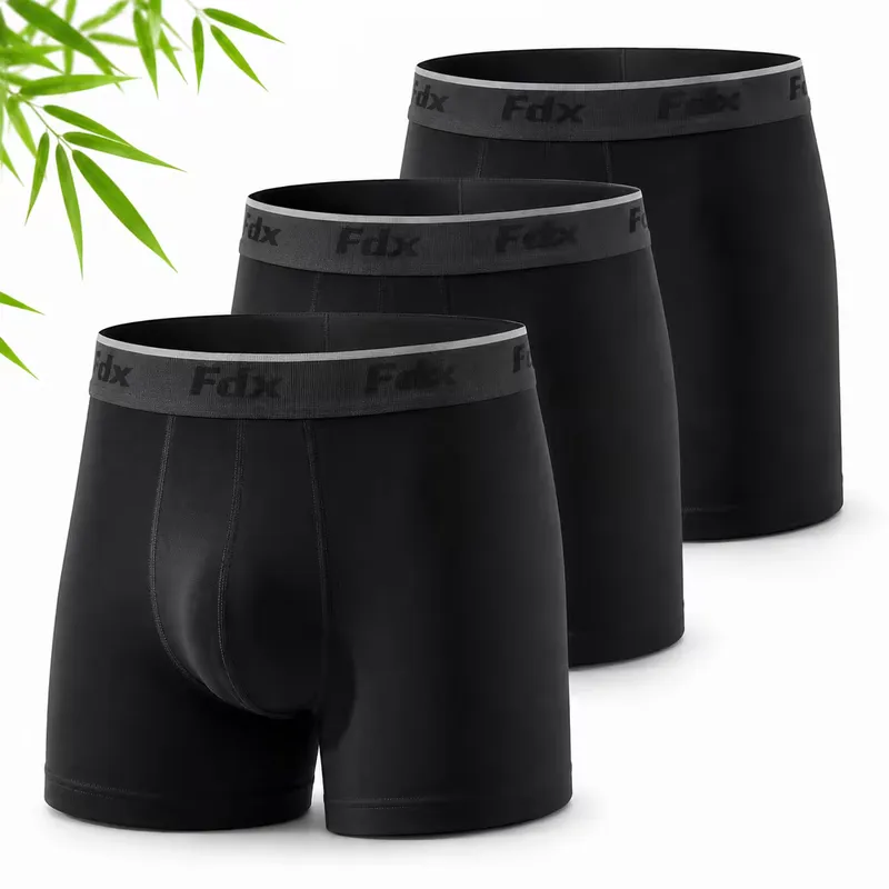 FDX Men's Bamboo Boxer Shorts Pack of 3 Breathable Moisture Wicking Soft Underwear