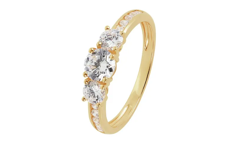 Revere 9ct Gold Cubic Zirconia 3 Stone Shoulder Ring