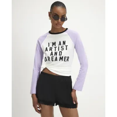 White Long Sleeve Artist Raglan Top