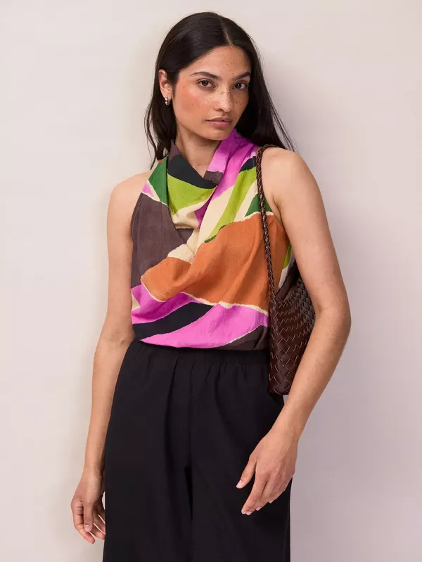 Ro&Zo Abstract Geo Sleeveless Halterneck Top, Multi