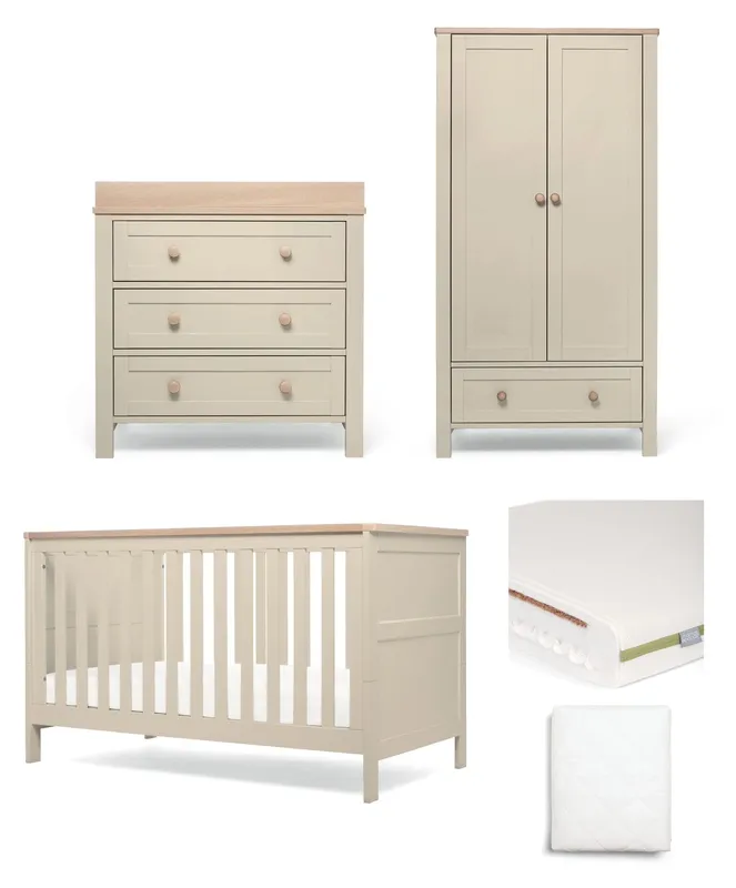 Mamas & Papas Wedmore Cotbed Range with Premium Dual Core Mattress (5 Pieces) - Cashmere/Oak