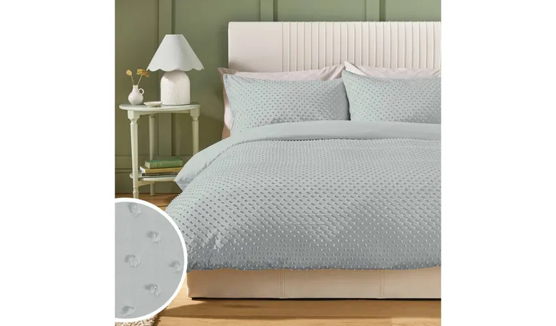 Argos Home Embroidered Dot Grey Bedding Set
