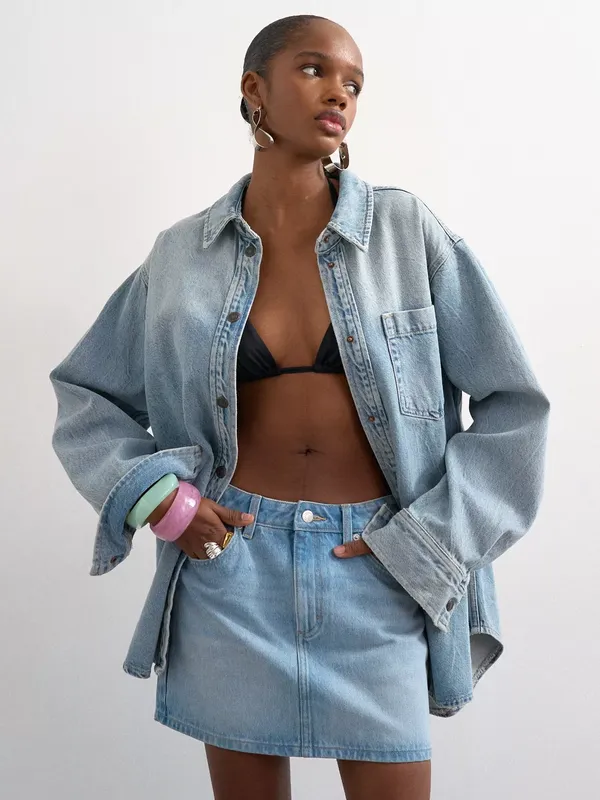 Topshop Denim Mini Skirt, Light Blue