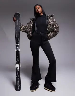 Ski wide leg trousers with braces in black