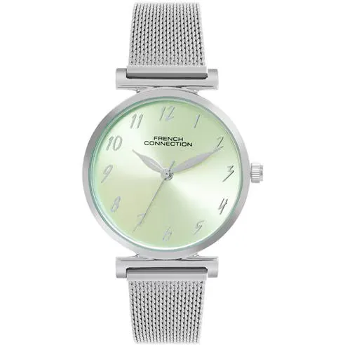 French Connection Silver Case Round Shape Silver Strap Quartz Watch
