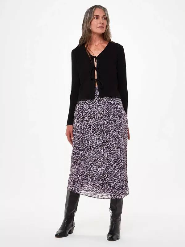 Whistles Daisy Field Side Button Skirt, Purple/Multi