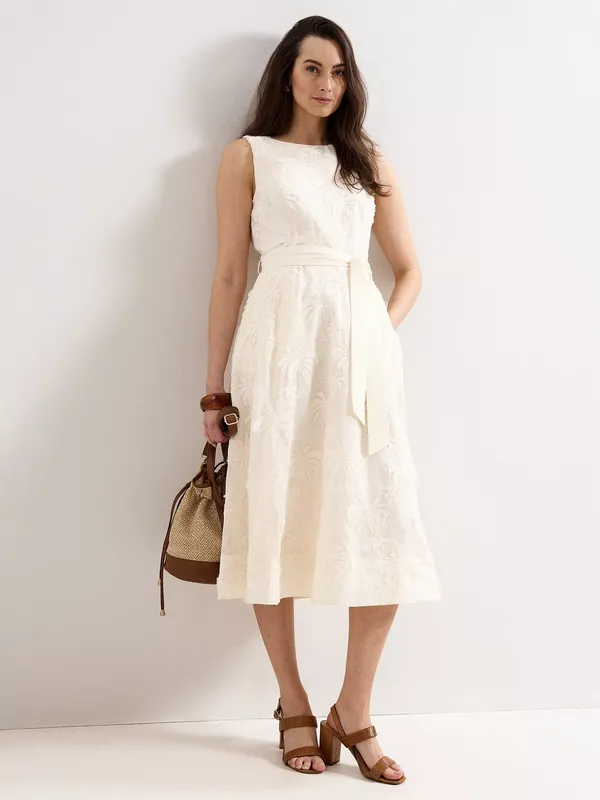 Phase Eight Harley Embroidered Fit and Flare Midi Dress, White