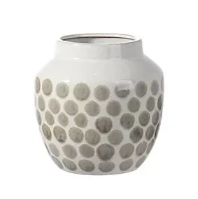 Medium White & Green Gloss Ceramic Spotted Vase, (H)25.5cm (D)24cm