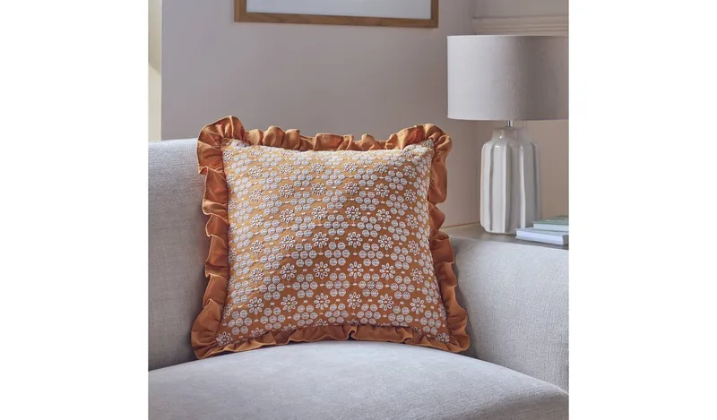 Argos Home Broderie Anglaise Frill Cushion Mustard - 43x43cm