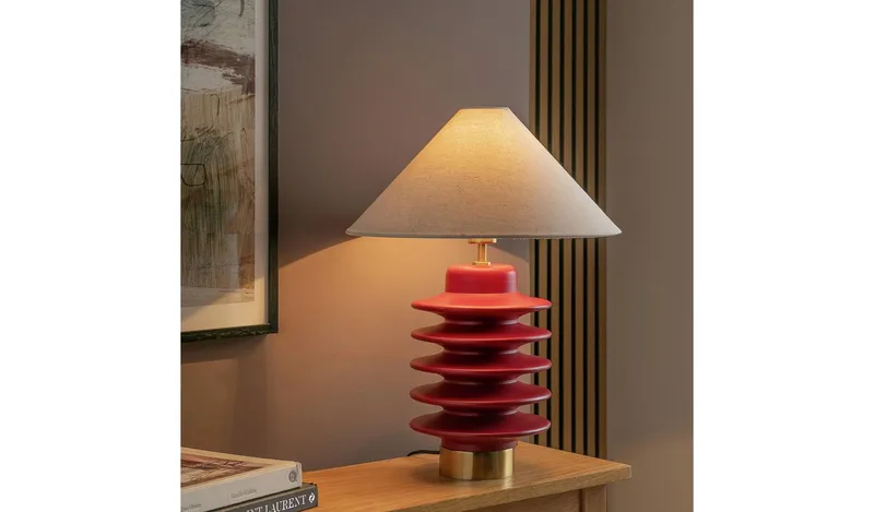 Habitat Emir Totum Mango Wood Base Only Table Lamp - Red