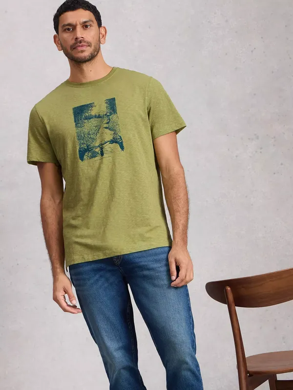 White Stuff Abersoch Cotton Regular Fit Short Sleeve Graphic T-Shirt, Green