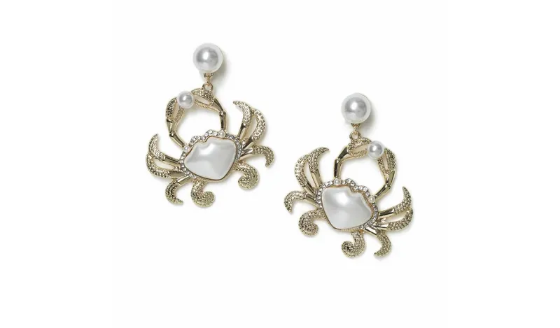 Freedom Gold Tone Pearl Crab Drop Earrings