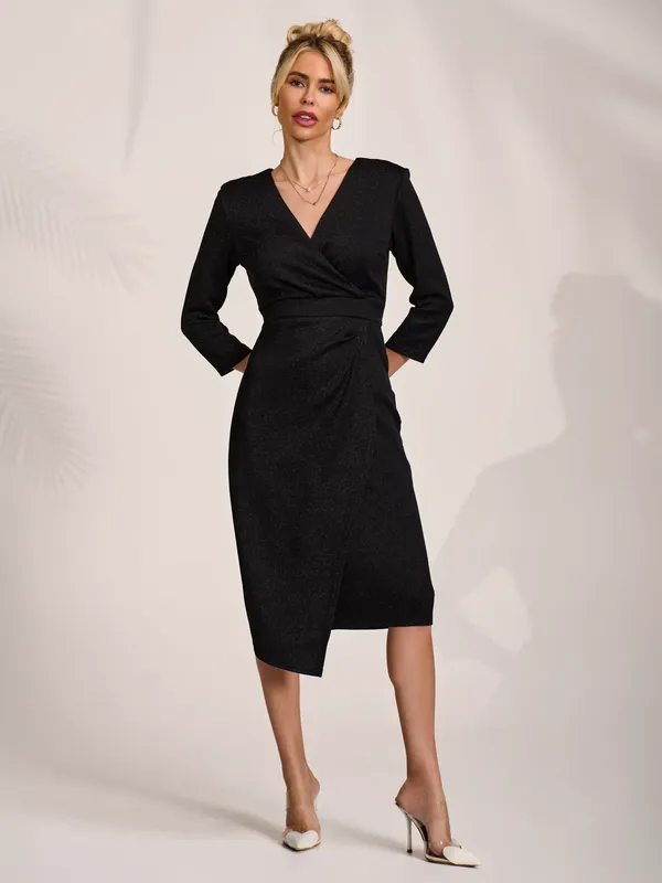 Jolie Moi Wrap Glitter Dress, Black