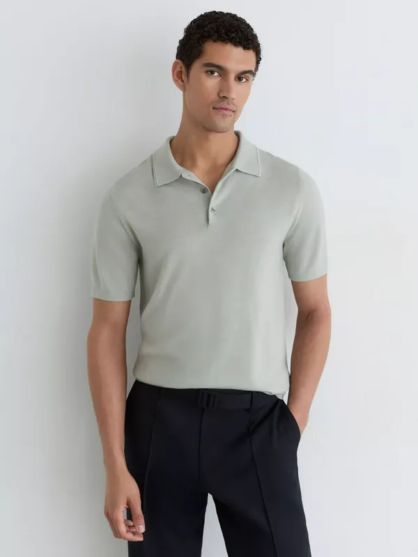 Reiss Manor Wool Polo Shirt, Minty Sage Green