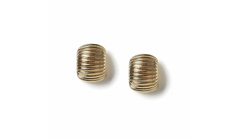 Freedom Gold-tone Ribbed Rectangle Half Hoop Earrings