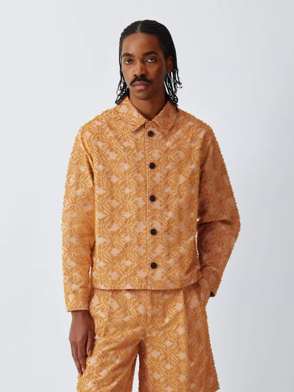 John Lewis x LABRUM Cotton Blend Regular Fit Jacquard Shirt, Rust