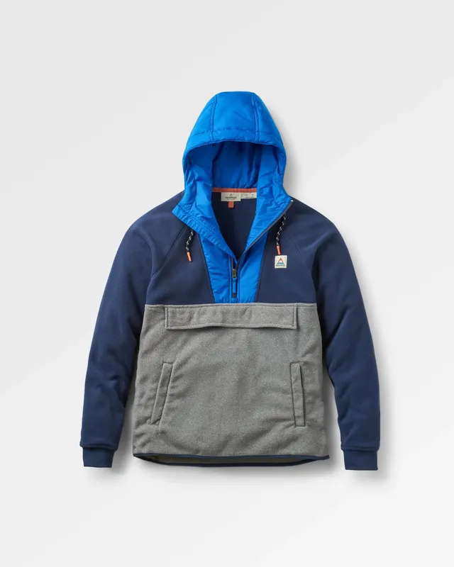 Passenger Clothing Woodland Hooded 1/2 Zip Polar Fleece - Rich Navy/Grey Marl