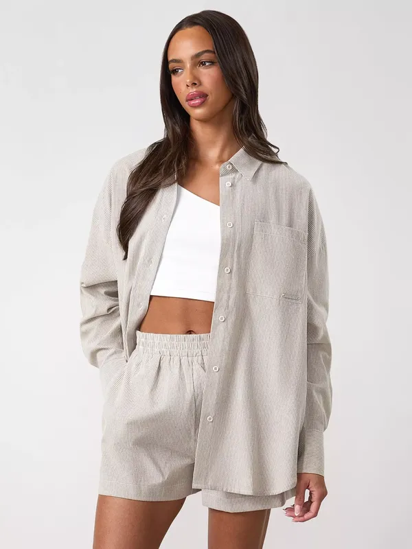 Gym King Signature Poplin Stripe Shirt, Dune/White