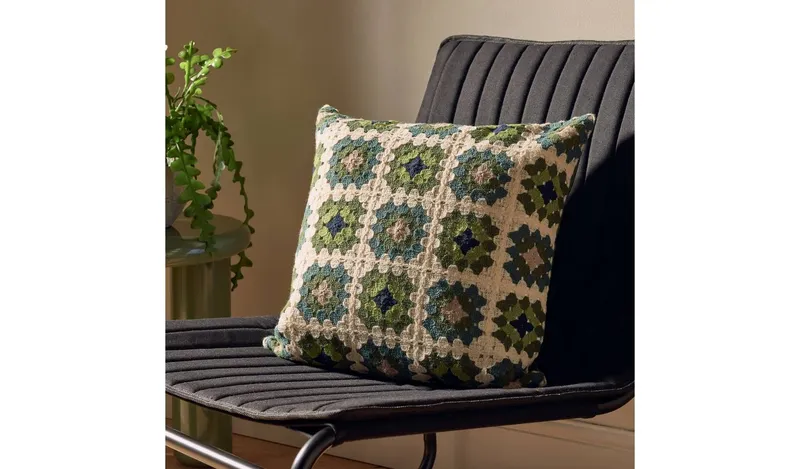 Argos Home Crochet Cushion - Green - 43x43cm