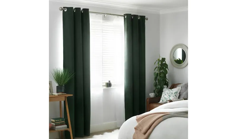 Habitat Cord Eyelet Curtains - Forest Green - 117x137cm