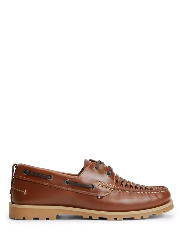 Tommy Hilfiger Leather Braided Boat Shoes, Ginger Clay