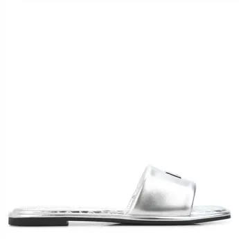 DKNY Women's Bunnie Metallic Silver Flat Sandals