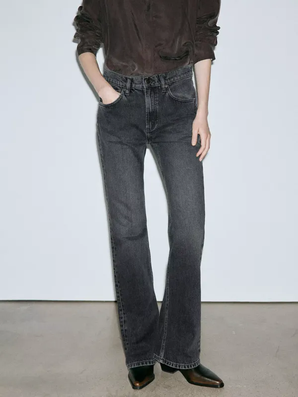 Mango Mid Rise Flared Jeans, Black