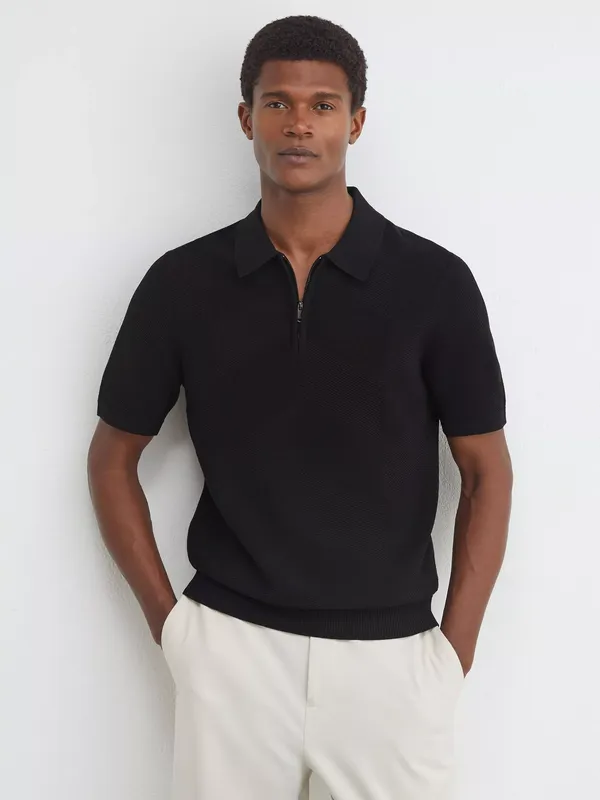 Reiss Leigham Cotton Rich Polo Shirt, Black
