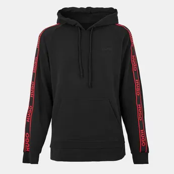 Hugo Mens HUGO Bodywear Liam Soft Cotton Pullover Hoodie with Logo Tape Detail - Natural Fabric