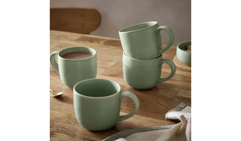 Habitat Set of 4 Reactive Stoneware Mugs - Soft Green