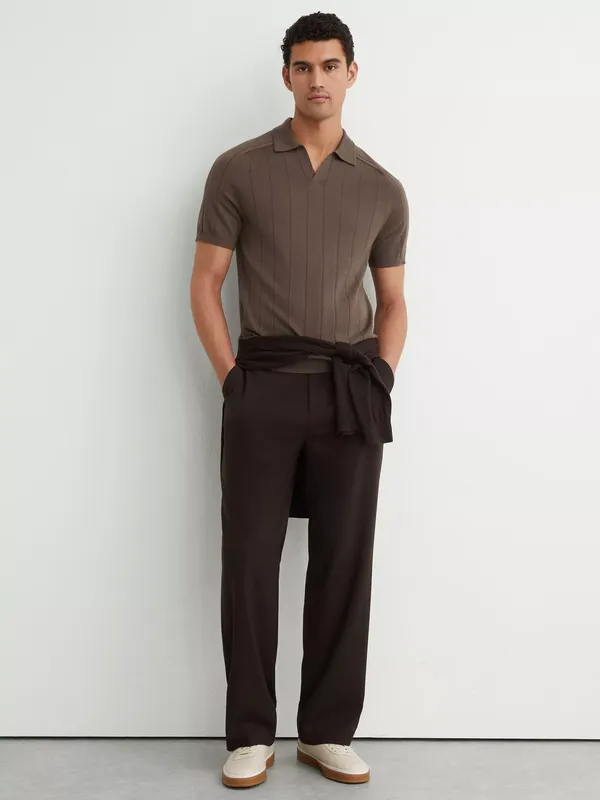 Reiss Chelmsford Ridge Wool Jumper, Ridge Brown