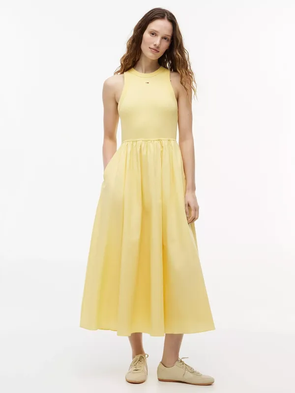 Tommy Hilfiger Slim Sleeveless Poplin Maxi Dress, Yellow Light