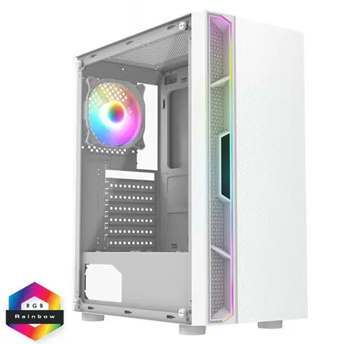 CiT Galaxy White Mid-Tower PC Gaming Case with 1 x LED Strip 1 x 120mm Rainbow RGB Fan Included