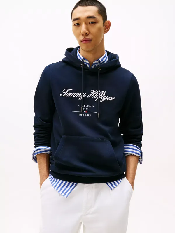 Tommy Hilfiger Logo Cotton Blend Hoodie, Navy