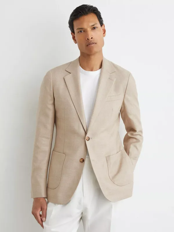 Reiss Pelmet Wool Blend Blazer, Oatmeal