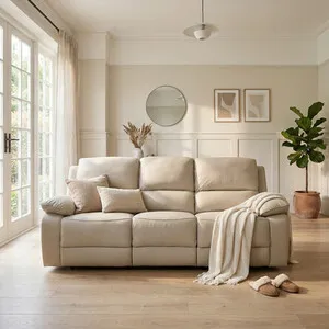Salerno Leather and PVC Manual Recliner Sofa - Light Grey / 3
