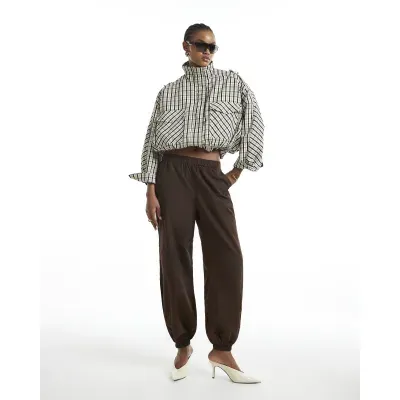 Brown Elasticated Balloon Leg Trousers