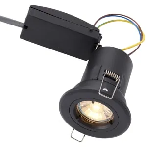 Saxby GU10 Matt Black Fire Rated Cast Fixed Downlight - 50W