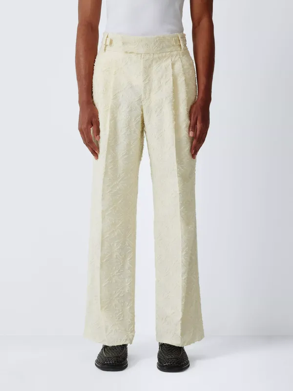 John Lewis x LABRUM Jacquard Wide Leg Cotton Blend Suit Trousers, Natural