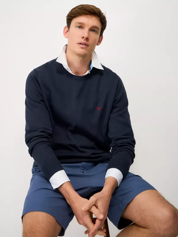Crew Clothing Organic Cotton Crew Neck Jumper, Charcoal Marl