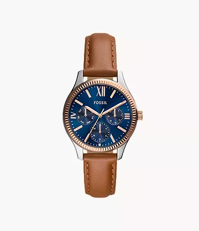 Fossil Rye 36 mm Multifunction Brown Leather Watch