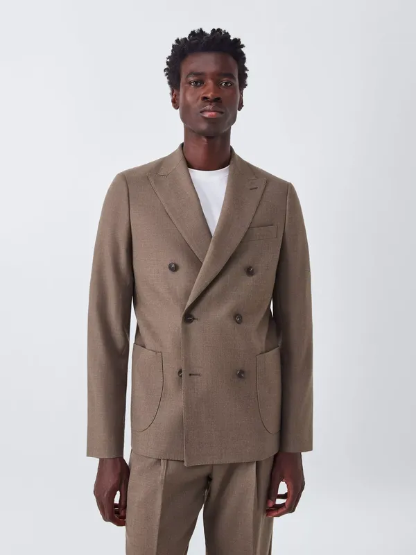 John Lewis Wool Flannel Boxy Fit Double Breasted Suit Jacket, Natural