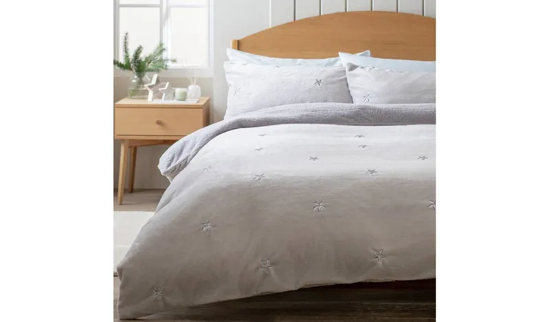 Argos Home Embroidery Star Fleece Grey Bedding Set