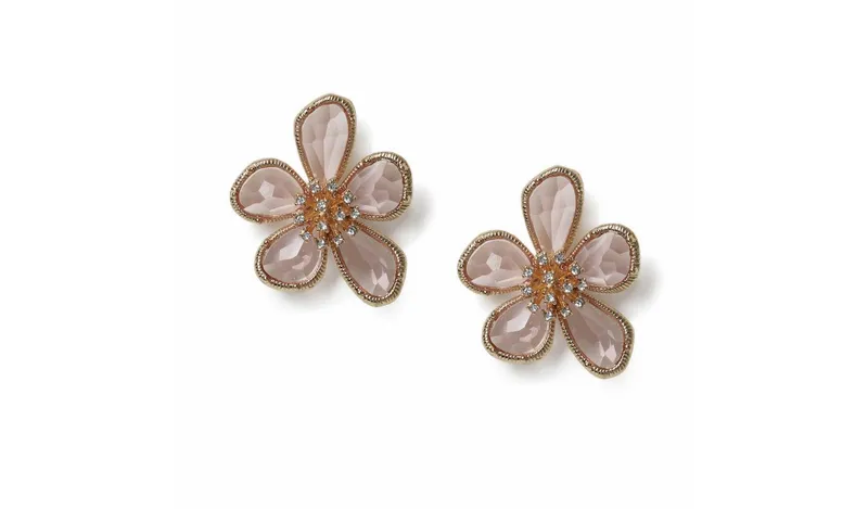 Freedom Pink Crystal Flower Stud Earrings