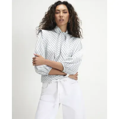 Blue Stripe Neckerchief Long Sleeve Blouse