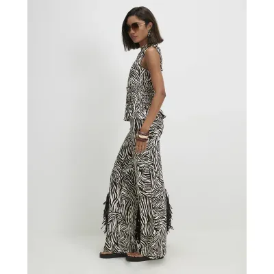 Brown Zebra Print Wide Leg Trousers