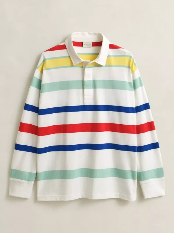 GANT Cotton Stripe Rugby Top, Eggshell/Multi