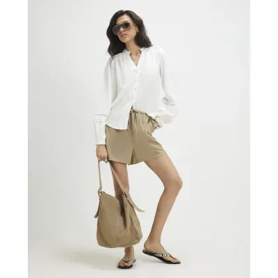 White Cotton Long Sleeve Pintuck Blouse