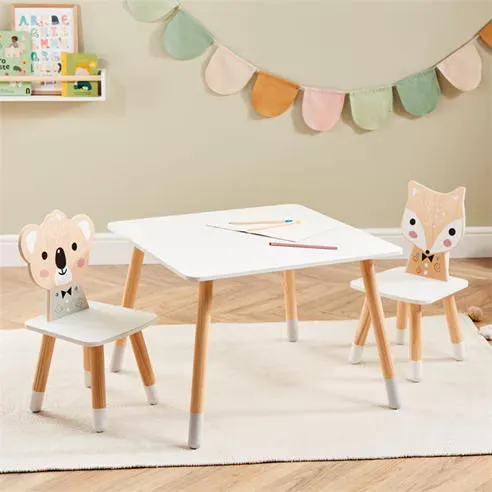 Tooky Toy Studio Wooden Kids Animal Table and 2 Chair Set